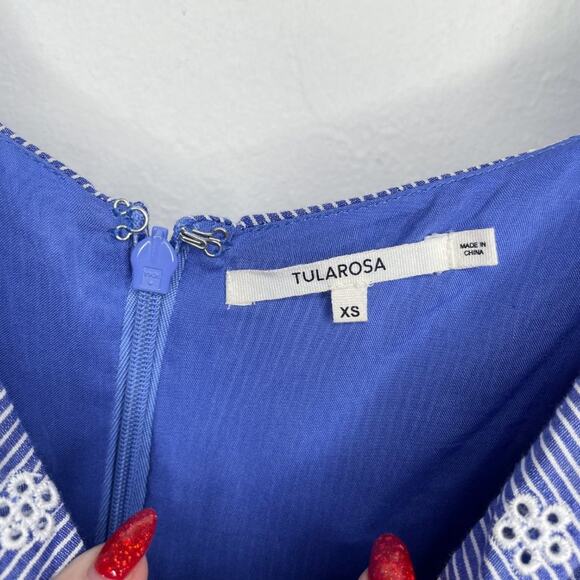 Tularosa Belen Navy White Puff Sleeve Floral Eyelet Mini Babydoll Dress XS - Picture 8 of 14